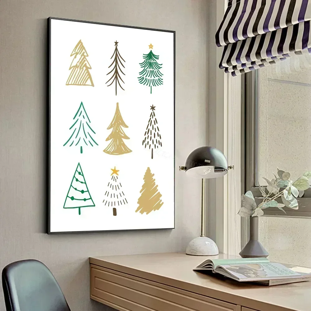 Vintage Merry Christmas Tree Deer Snow Art Poster Canvas Painting Wall P Poster