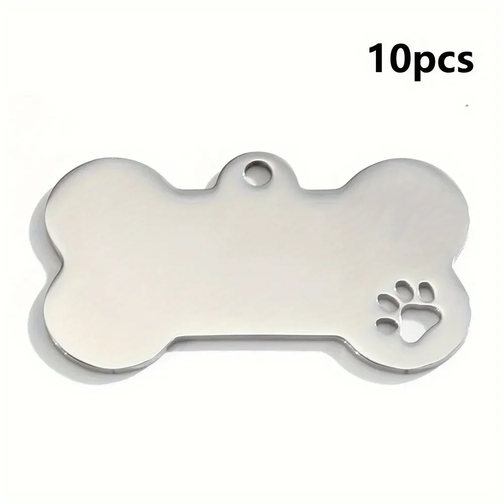 10Pcs Paw Stainless Steel Bone Keychain For DIY, Blank Tag ID Dogs, Custom Logo, Pet Dog Tag, Collar Accessories, Key Charm