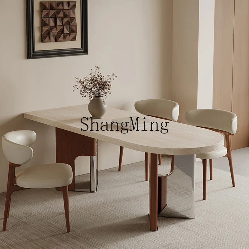 

SM antique semi-round dining table high-end retro island small apartment against the wall rock slab dining table