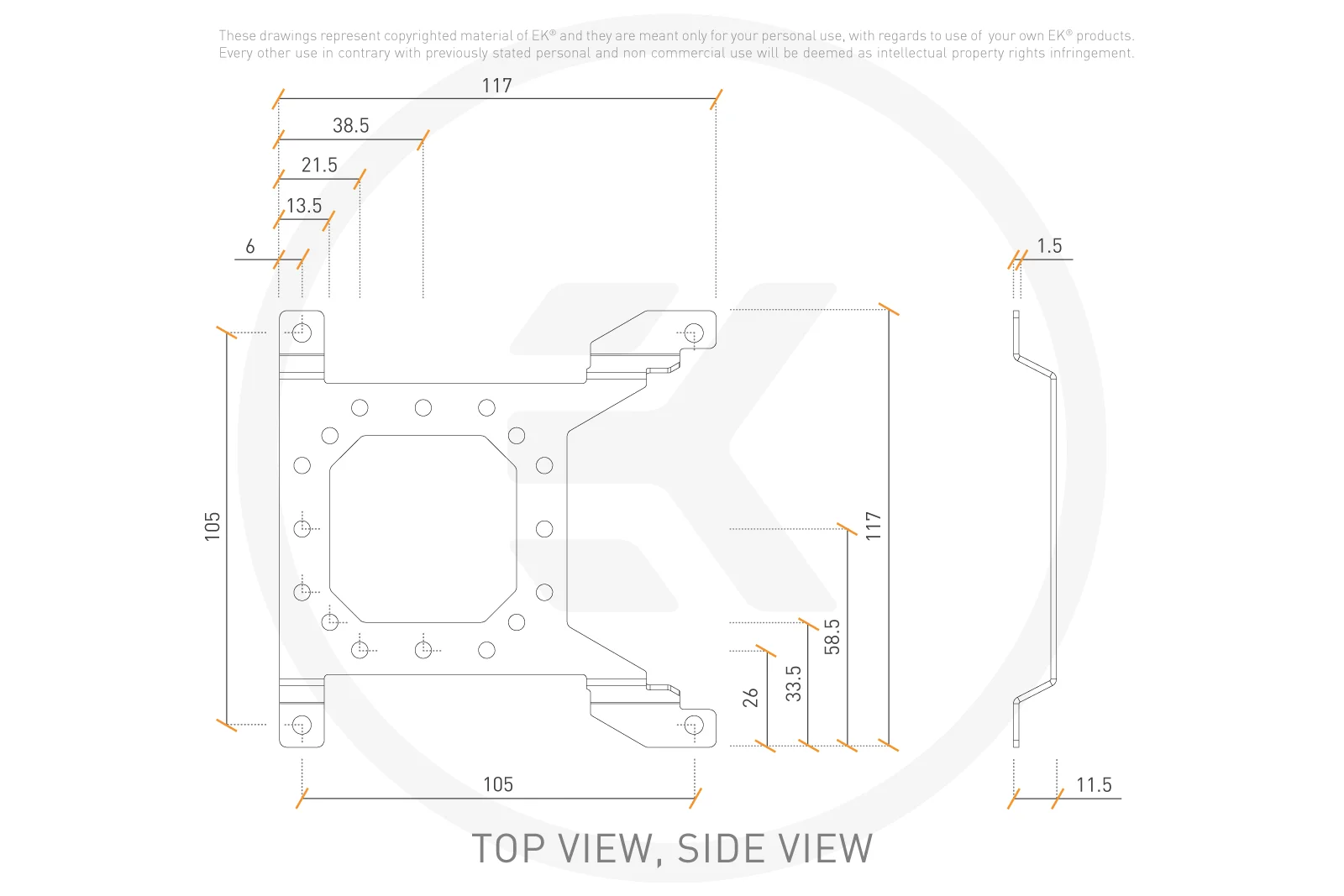 EK-Loop Uni Pump Reservoir Bracket - 120mm  DDC/D5 bracket for 12cm fan