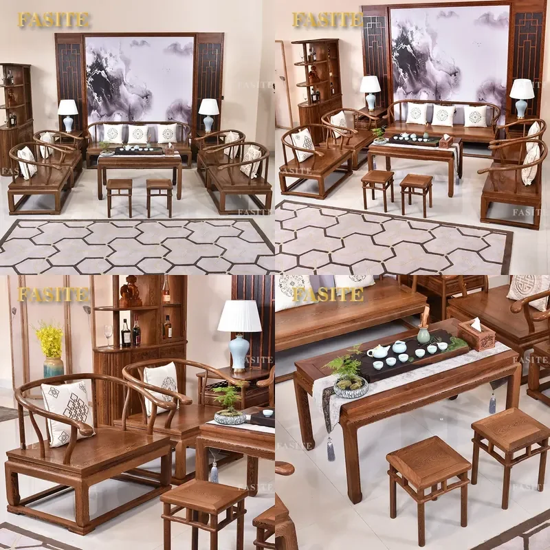 For Living Room Chinese Zen Style Mahogany and Chicken Wing Wood Furniture Double and Three Seater Sofa Chair Combination