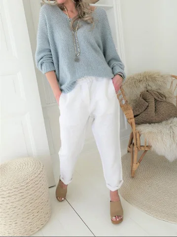 

Women Clothes New Summer Solid Color Casual Streetwear Cotton Linen Pants Simple Elastic High Waist Straight Trousers Pants