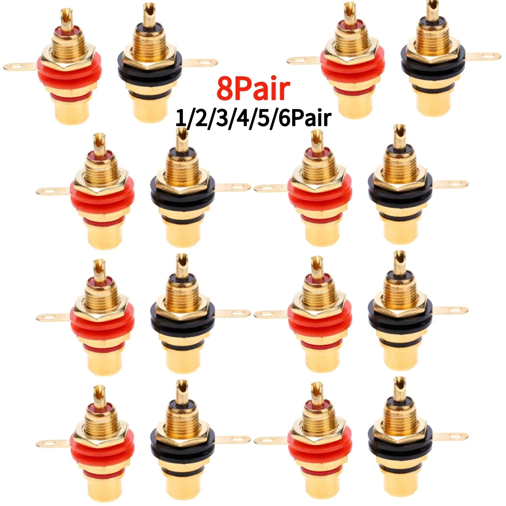 2-16pcs Chassis Panel Mount Adapter Zinc Alloy Gold Plating Female RCA Jack Connector Accessories RCA Female Plug Audio Socket