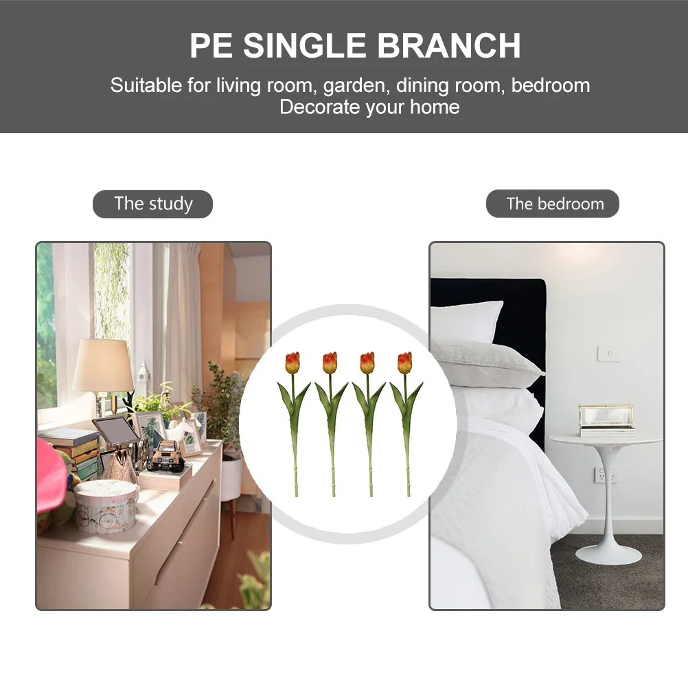 

4Pcs Artificial Tulips Pe Material Realistic Faux Flowers for Wedding Home Mall Decor Thanksgiving Festival Gift Simulation