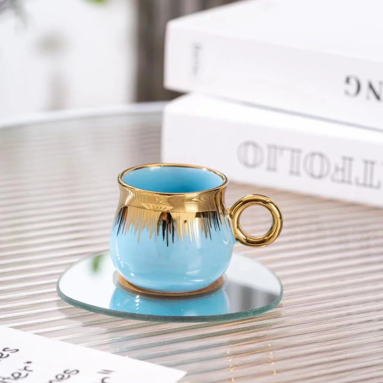 

Ceramic Coffee Cup Blue Cappuccino Latte Mocha Turkish Arabic Espresso Ceramic Coffee Cups Set Of 6 With Saucers And Tray 90ml