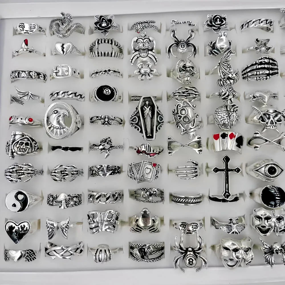 20/30/50 قطعة/الوحدة موضة خمر الشرير القوطية الجمجمة خواتم للنساء الرجال ريترو الحيوان هوب الهيب هدايا الحفلات فنجر مجوهرات مزيج نمط