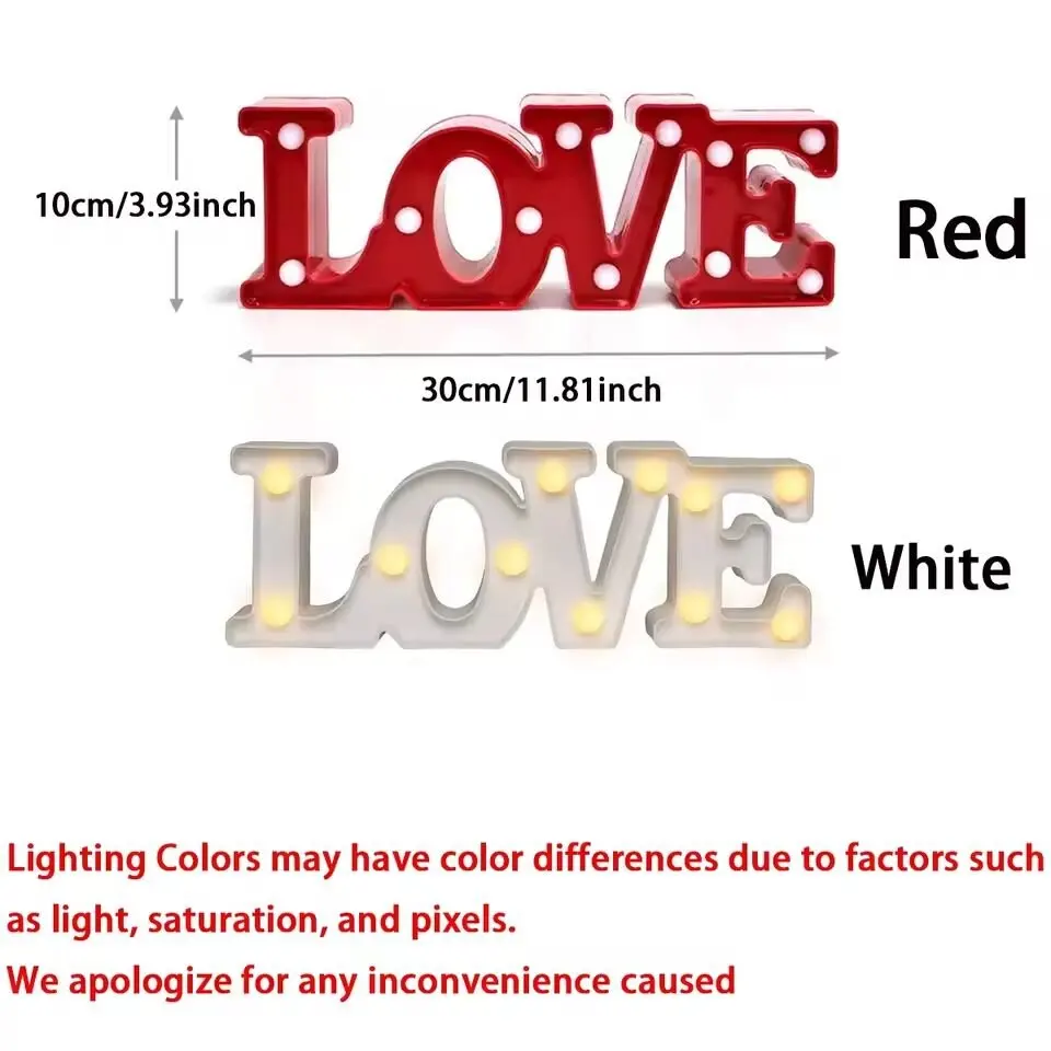 1PC Love&Heart Shaped LED Night Light,Battery Powered Romantic Decoration Lights For Wedding,Proposal,Birthday,Party,Photo Props