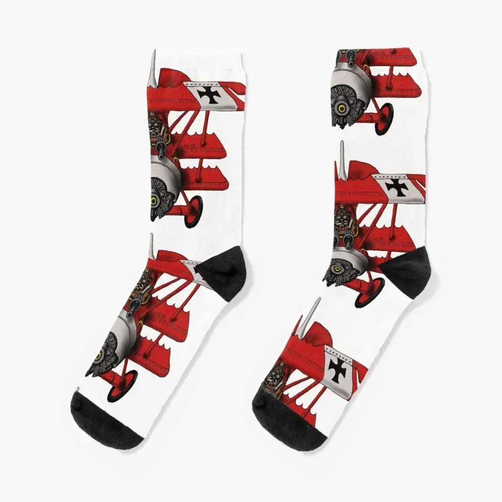 Red Baron airplane funny cartoon Socks Thermal man winter kids Soccer Climbing Woman Socks Men's