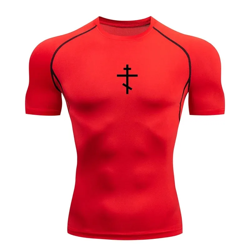 Cross Print Compression Shirt for Men Christian Athletic Tshirt Tees Tops Gym Workout Fitness Running Baselayers Undershirts