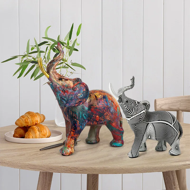 

American Style Retro Graffiti Colorful Elephant Ornaments Creative Resin Crafts Home Animal Art Decoration