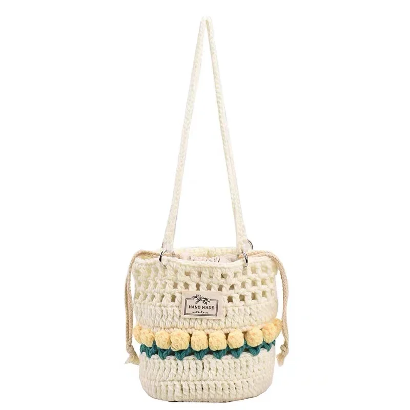 Temperament Wool Bucket Bag Tulip Woven Mobile Phone Bag Finished Small Fresh Korean Version of Joker Wool Gift