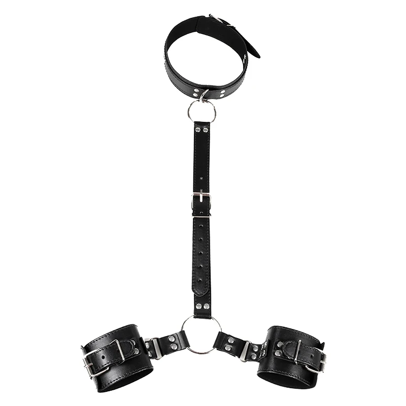 Sexy Behind Back Handcuffs With Collar Neck Sm Bondage Pu Leather Sex Slave Restraint Hands Binding Cuffs for Women Bdsm Couples