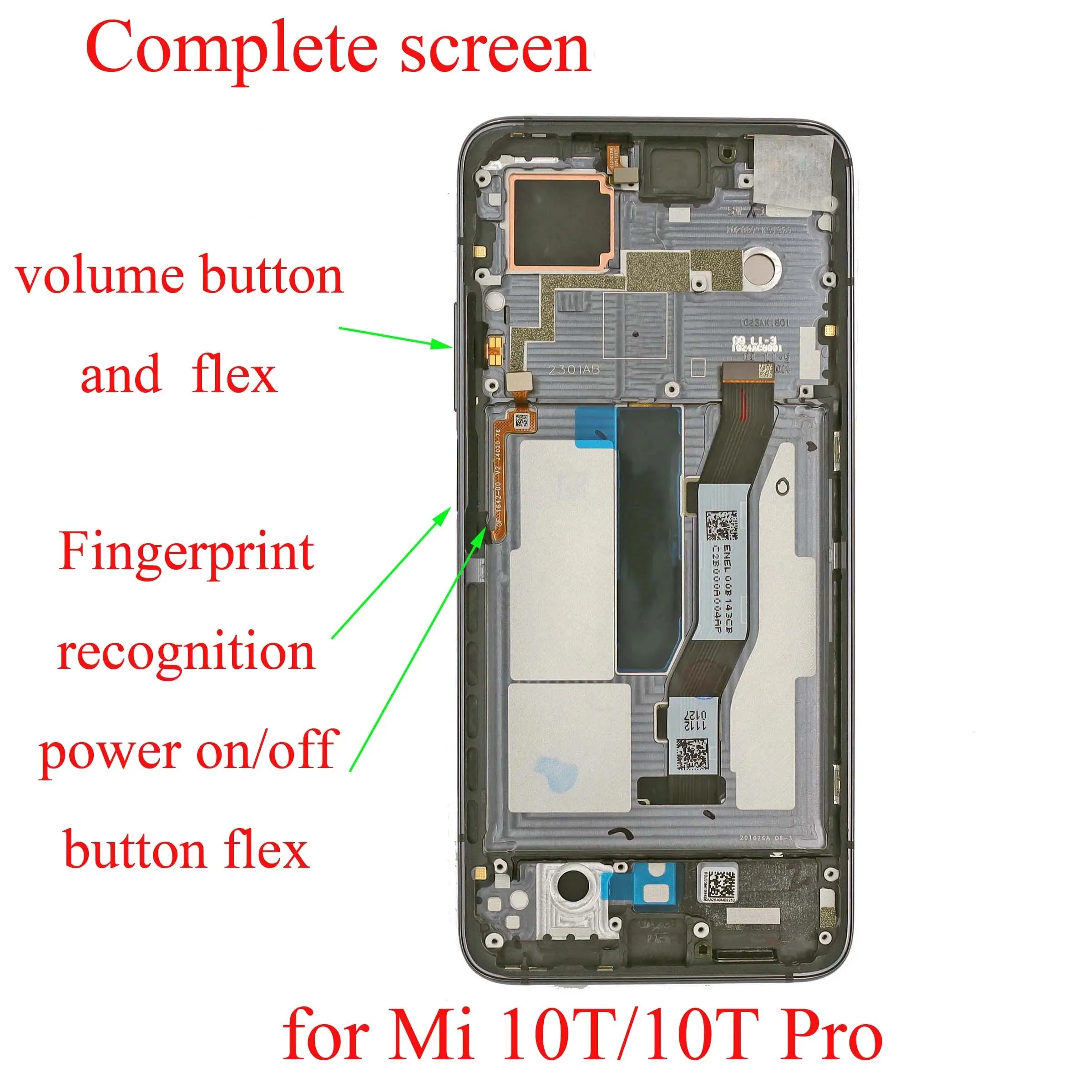 LCD Touch Screen Digitizer Assembly with Frame and Power Volume Button, Complete Screen for Xiaomi 10T/Mi 10T Pro, New