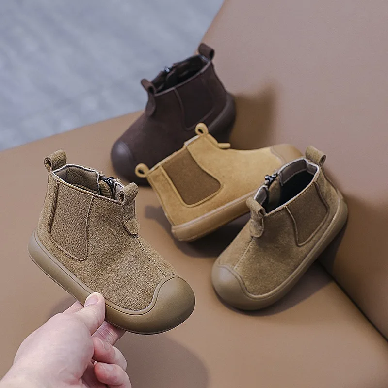 Autumn Winter Baby Boys Girls Boots Children Genuine Leather Boots Soft Sole Non-slip Toddler Kids Cow Suede Outdoor Shoes