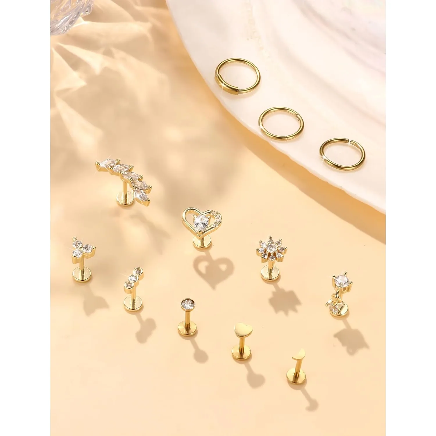 Drperfect 18G Studs Hoop Earrings for Women 316L Surgical Steel Flat Back Nose Tragus Labret Tragus Daith Helix Piercing Jewelry