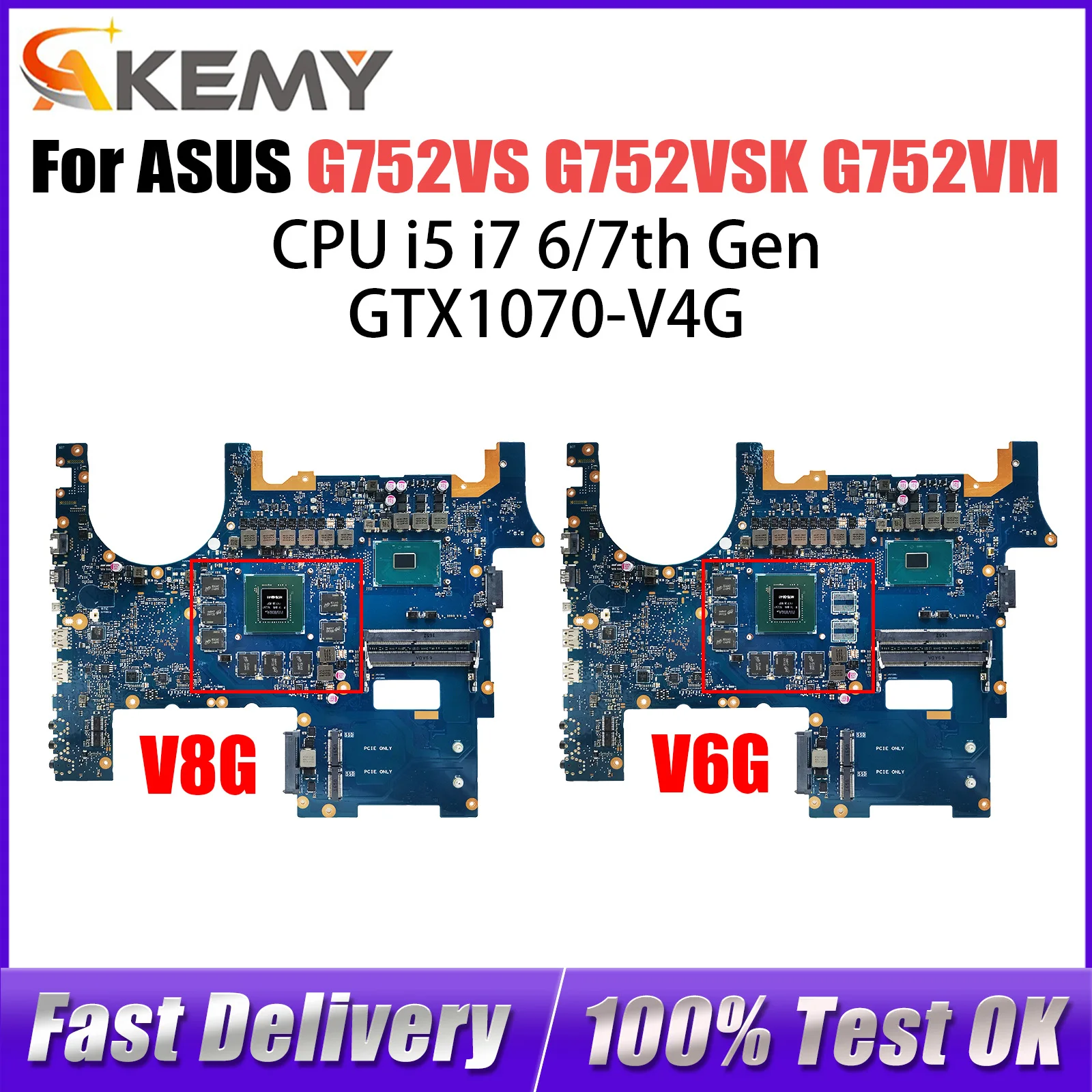 G752VS Moederbord Voor ASUS ROG G752VSK G752VM G752V Laptop Moederbord I5 I7 6e/7e Gen CPU GTX1070/V8G