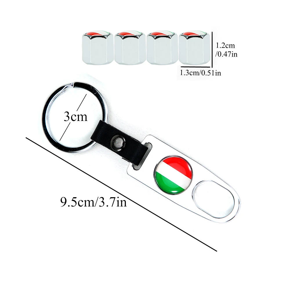 4 Pcs Zinc Alloy Italy Flag Car Wheel Tire Valve Caps Air Covers + 1 Pcs Leather Buckle Wrench Car Accessories Valve Stem Caps