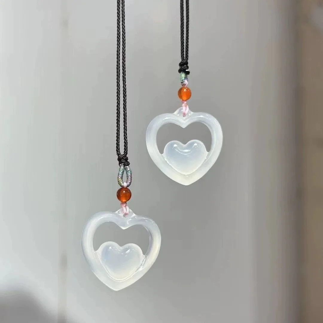 

Ice kind white chalcedony love pendant pink agate heart-to-heart jade