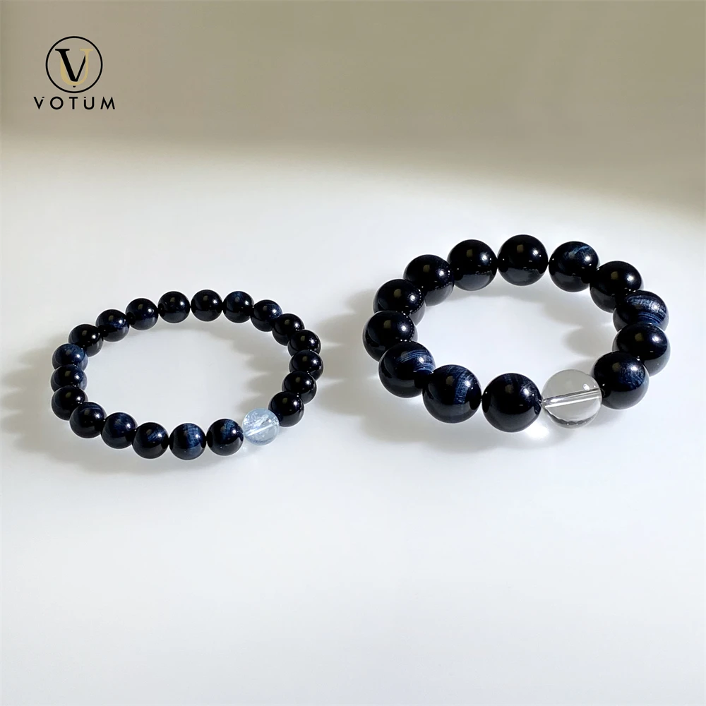 

Votum Natural Blue Tiger's Eye Bracelet Set for Couple Men Dad LEnergy Healing Luck Bracelets Reiki Yoga Gift Beaded Jewelry