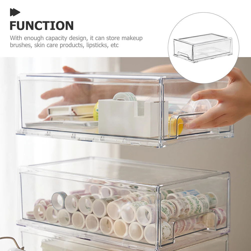 

Stackable Transparent Drawer Storage Box Desktop Organizer for Makeup Cosmetics Brushes Skincare Single Layer Medium PET