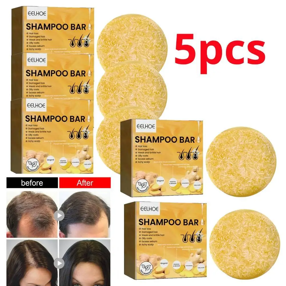 5PCS Eelhoe Ginger Shampoo Soap Anti Hair Loss Polygonum Hair Shampoo Bar Pure Plant Hair Shampoos Hair Care Soap