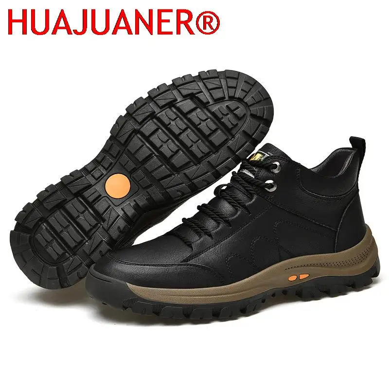 

Retro Winter Shoes Men Boots Genuine Leather Outdoor Ankle Boot Casual Vintage Hiking Shoes Lace-up Solid Warm Mens Snow Boots