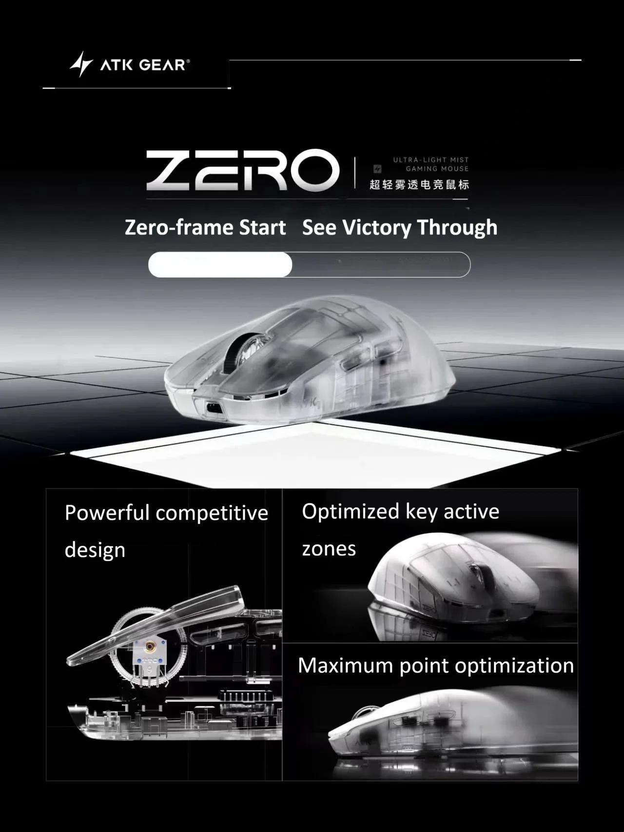 ATK ZERO Fog-Translucent 39g Ultra Lightweight Dual 8K Wireless Gaming Mouse PAW3950 Ultra Ergonomic Dual-Mode 42000DPI for  PC