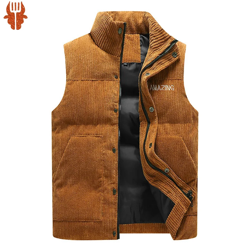 

Corduroy Winter men's vest Brand Embroidered Genuine Men's waistcoat Thickened plus size Vest Sleeveless Embroidered Jacket mens