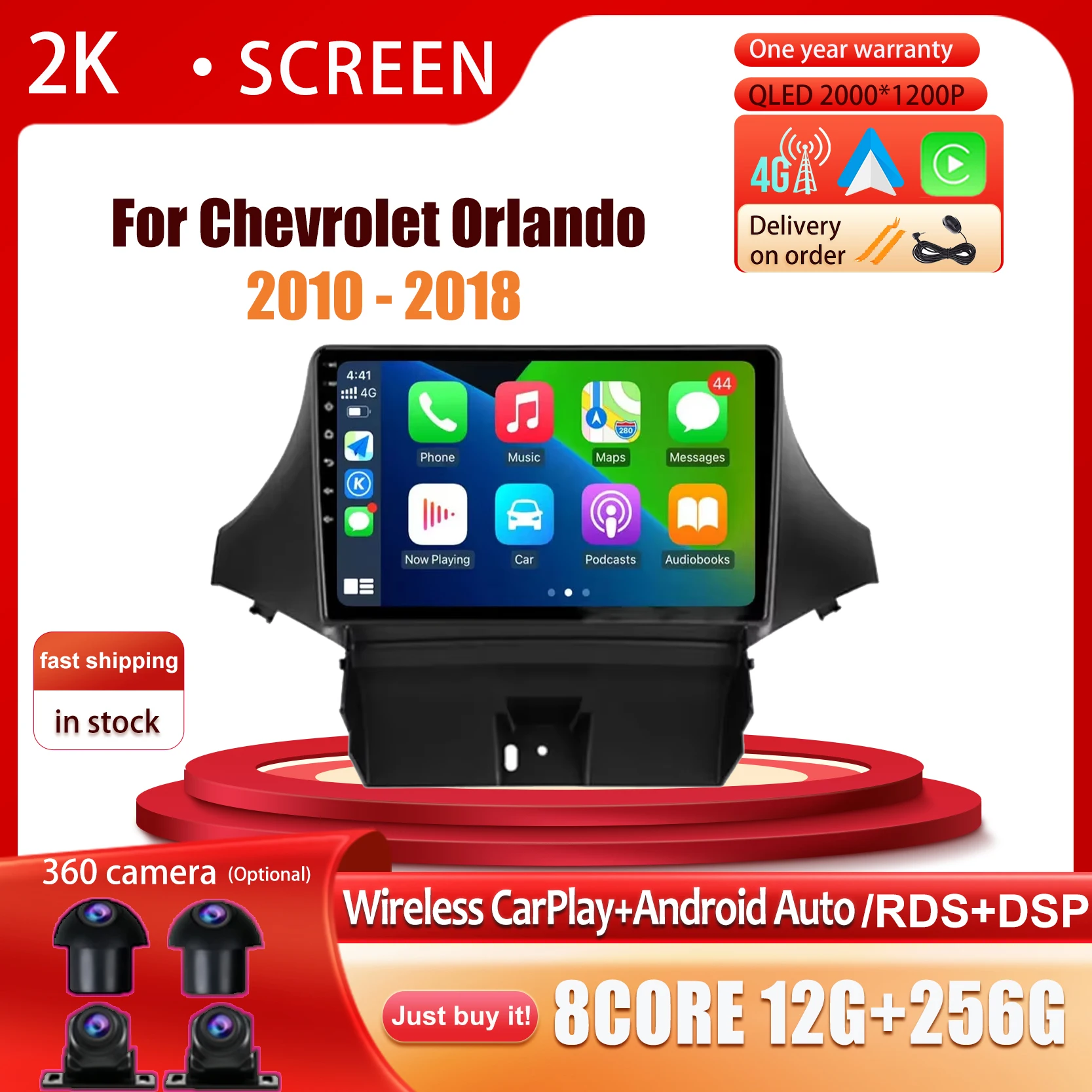 

For Chevrolet Orlando 2010 - 2018 Carpaly Android 14 Touch Screen Car Radio Multimedia Stereo Player GPS Navigation Bluetooth