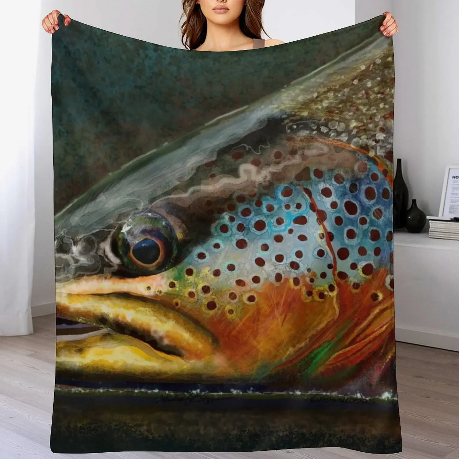 

The Night Hunter Wild Brown Trout Throw Blanket Soft Solid Color Blanket for Couch Bed