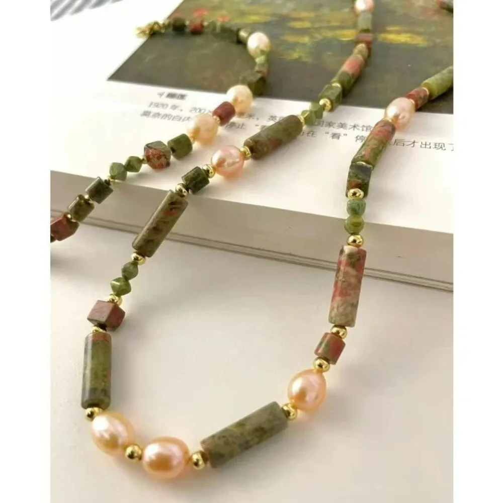 

Natural Stone Beaded Necklace Light Luxury High-end Clavicle Chain Niche Jade Beads Cultured Pearl Accessories New Products