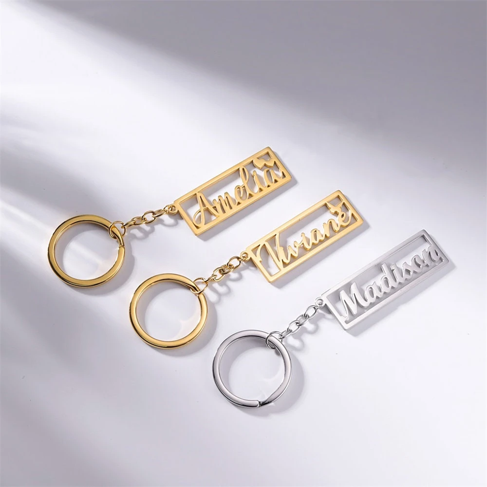 Custom Name Keychain Birthday Gift for Women Personalized Letter Key Chain Stainless Steel Keyring Boy Girls