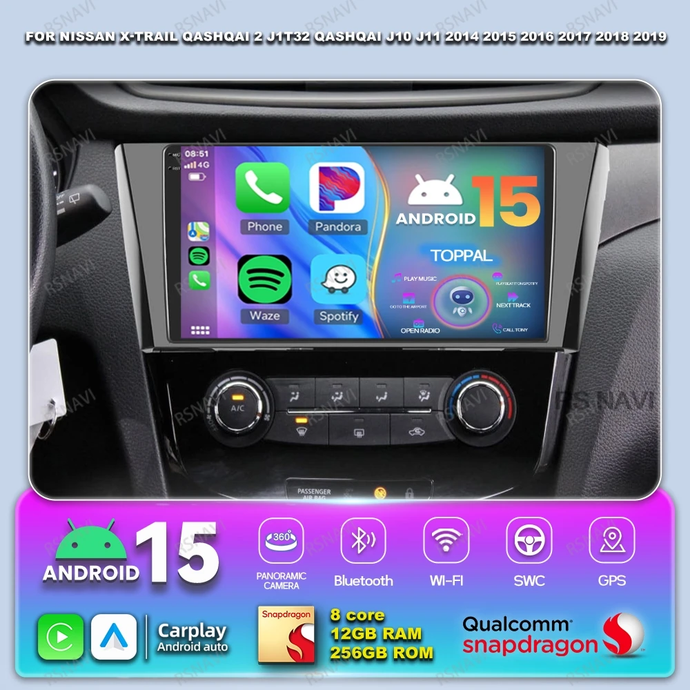 

Автомобильное радио Android 15 для Nissan X-Trail Qashqai 2 J1T32 Qashqai J10 J11 2014 2015 2016 2017 2018 2019 Стереонавигация DVD QLED
