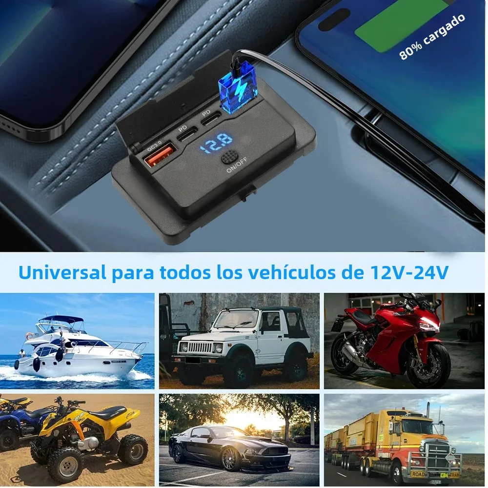 محول مقبس شاحن السيارة مع مفتاح، مقسم شحن 2-4 منافذ، مخرج للحافلة، RV، ATV، شاحنة، قارب، مخرج، 12 فولت، 24 فولت، PD، QC3.0