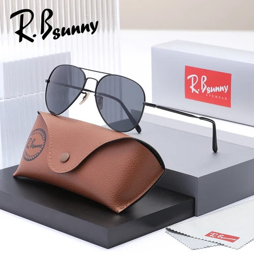 RBsunny gafas de sol de aleación de piloto clásico para hombres y mujeres, gafas de conducción Vintage, gafas polarizadas de lujo UV400 con montura delgada, gafas con lentes de espejo