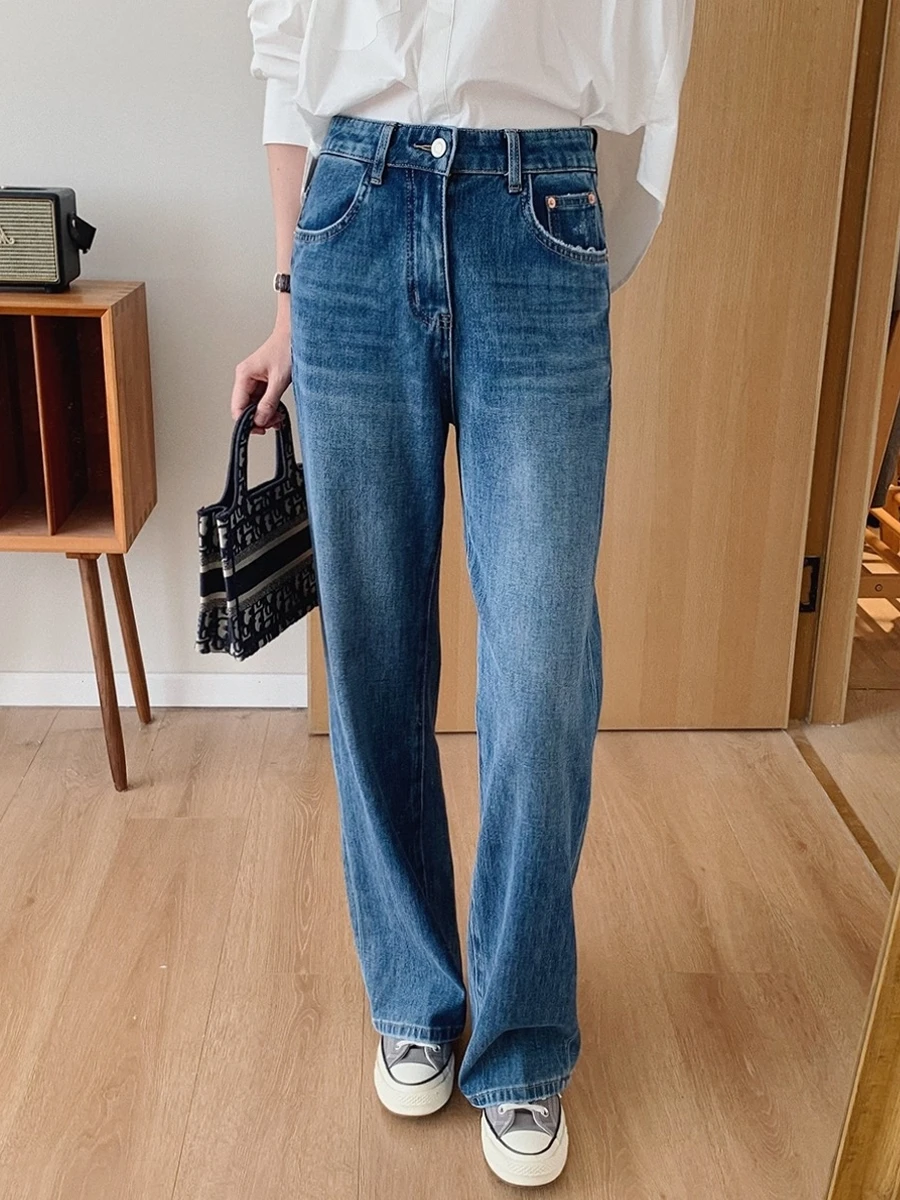 

Облегающие прямые джинсы с высокой талией, женские зимние драпированные широкие брюки, узкие джинсовые брюки с высокой посадкой для женщин