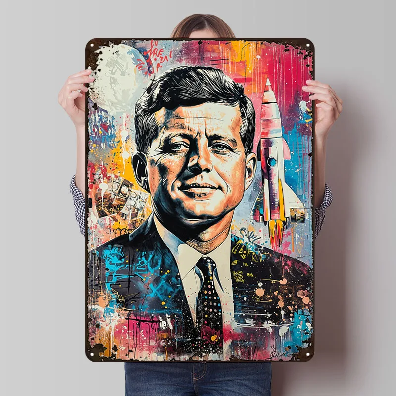 JFK سباق الفضاء اللوحة المعدنية المشارك غرفة نوم الديكور غرفة المعيشة مخصص معدن القصدير علامات للجدار الفن الديكور الرجعية ديكور