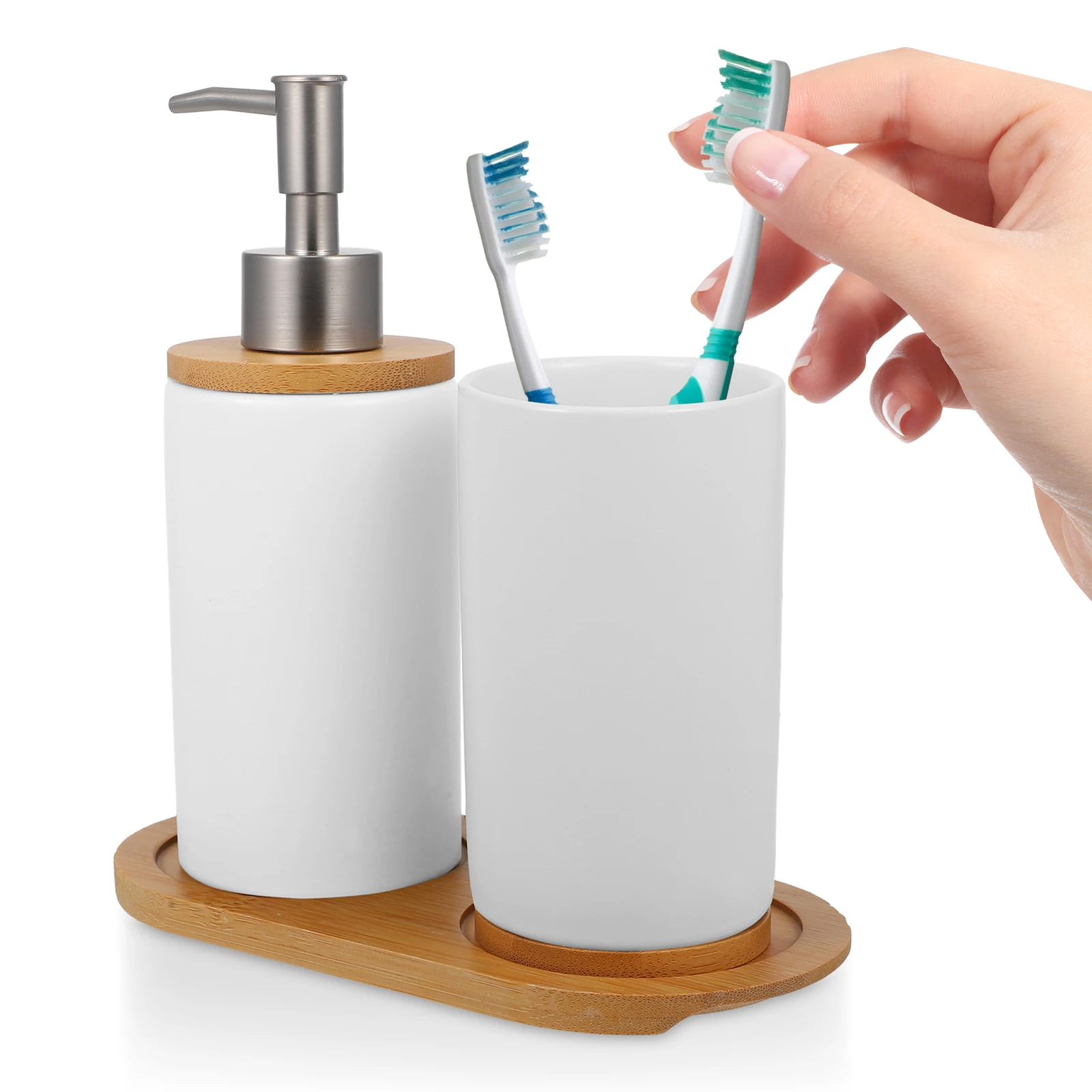 

Ceramic Washing Cup Set 350ml Toothbrush Holder 430ml Dispenser White Bathroom Accessories Portable Storage Solution Classic