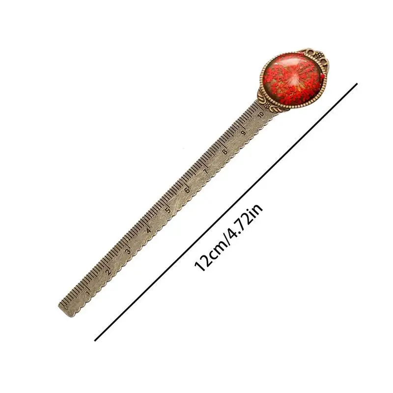 Classical Handmade Retro Dried Immortal Flowers Metal Bookmarks Multifunction Ruler Bookmarks Office Supplies Desk Accessories