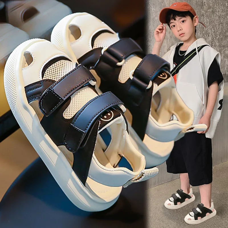 

Boys Sandals 2024 Summer New Children's Mesh Sports Beach Shoes Soft Sole Baotou Girls Fashion Breathable Sandals