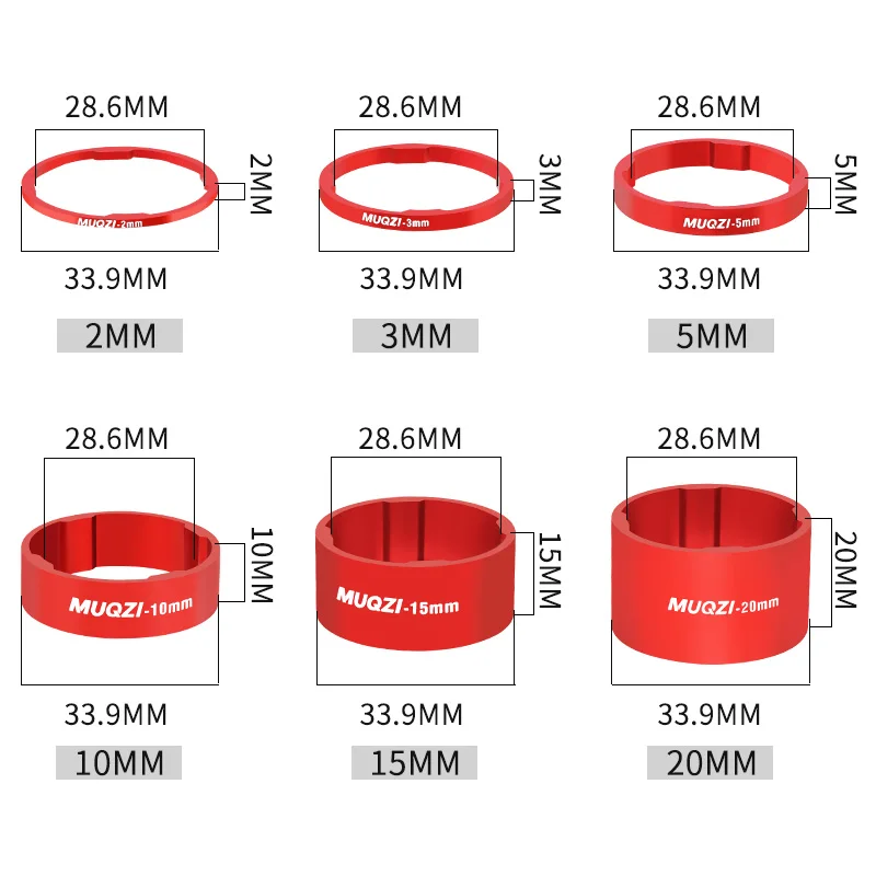 MUQZI 11PCS Headset Washer 2/3/5/10/15/20mm Aluminium Alloy Washer 28.6mm Fork Tube Spacer MTB Stem Spacer Bicycle Accessories