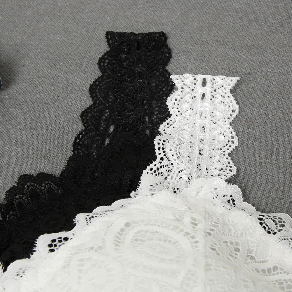 New Women Black White Sexy Tank Tops Lace Floral Crochet Padded Bra Cotton Tank Tops Sexy V-Neck Lace Crochet Vest Casual