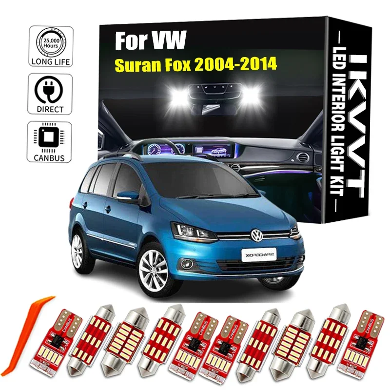 IKVVT 12 piezas Canbus para Volkswagen VW Suran Fox 2004- 2006 2007 2008 2009 2010 2011 2012 2013 2014 Bombilla LED para coche, luz interior Ki