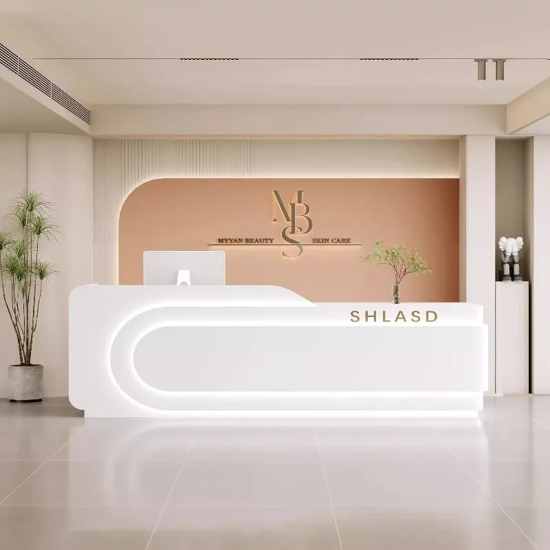 Nordic Cream Style Beauty Salon Bar Counter Modern Minimalist Company Arc Cashier Desk Office Furniture Balcao Recepção FYRD