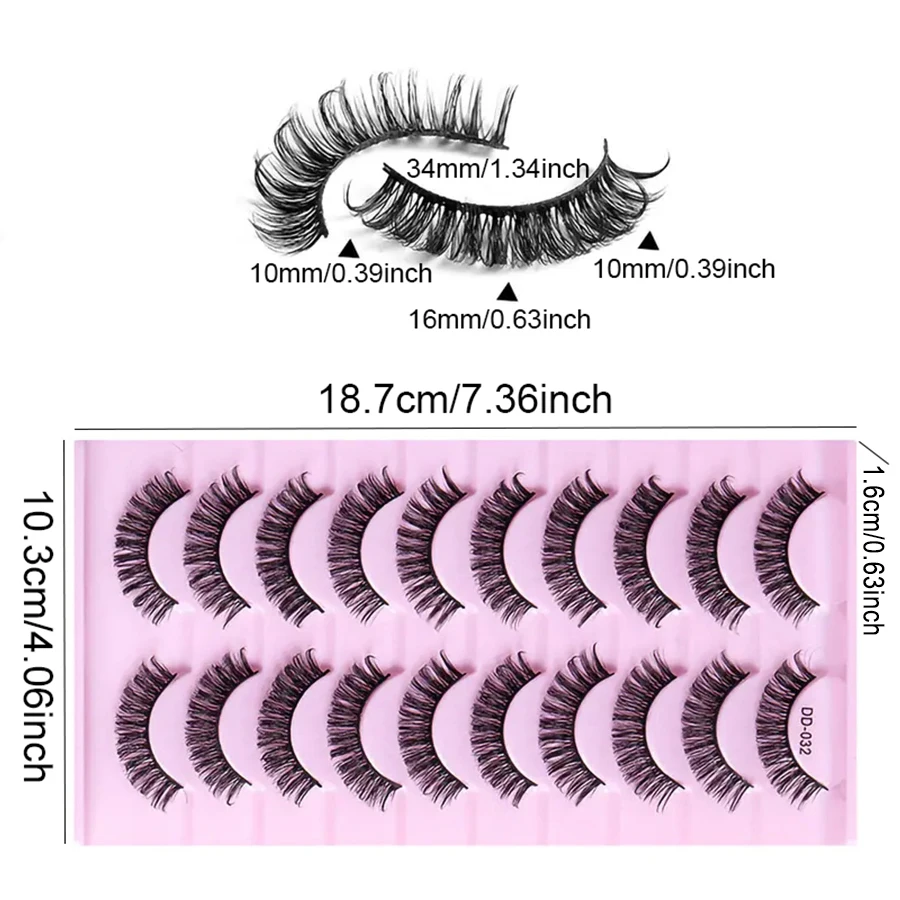 10 أزواج من الرموش الرقيقة المخططة الروسية ثلاثية الأبعاد المتينة القابلة لإعادة الاستخدام بطول 10-16 ملم، رموش مجعدة، مكياج تمديد