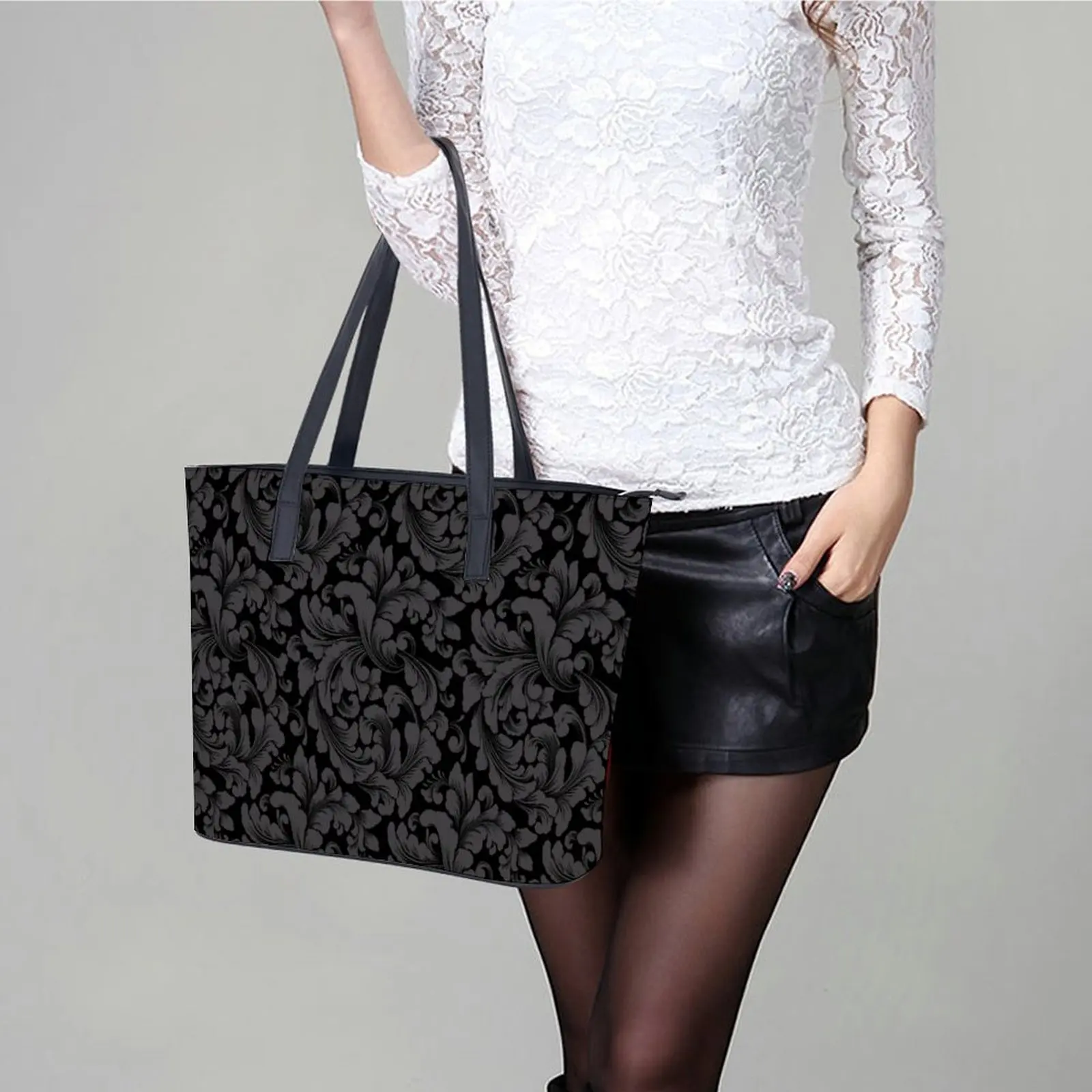 Abstract Flower Handbags Luxury Vintage V-Versaces PU Leather Shoulder Bag Female Office Tote Bag Belt Aesthetic Shopper Bags