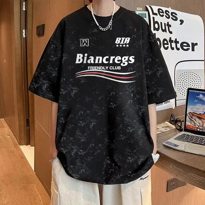 

Мужская футболка оверсайз в американском уличном стиле с эффектом тай-дай, летняя, с круглым вырезом, с коротким рукавом, повседневная, в стиле кэжуал