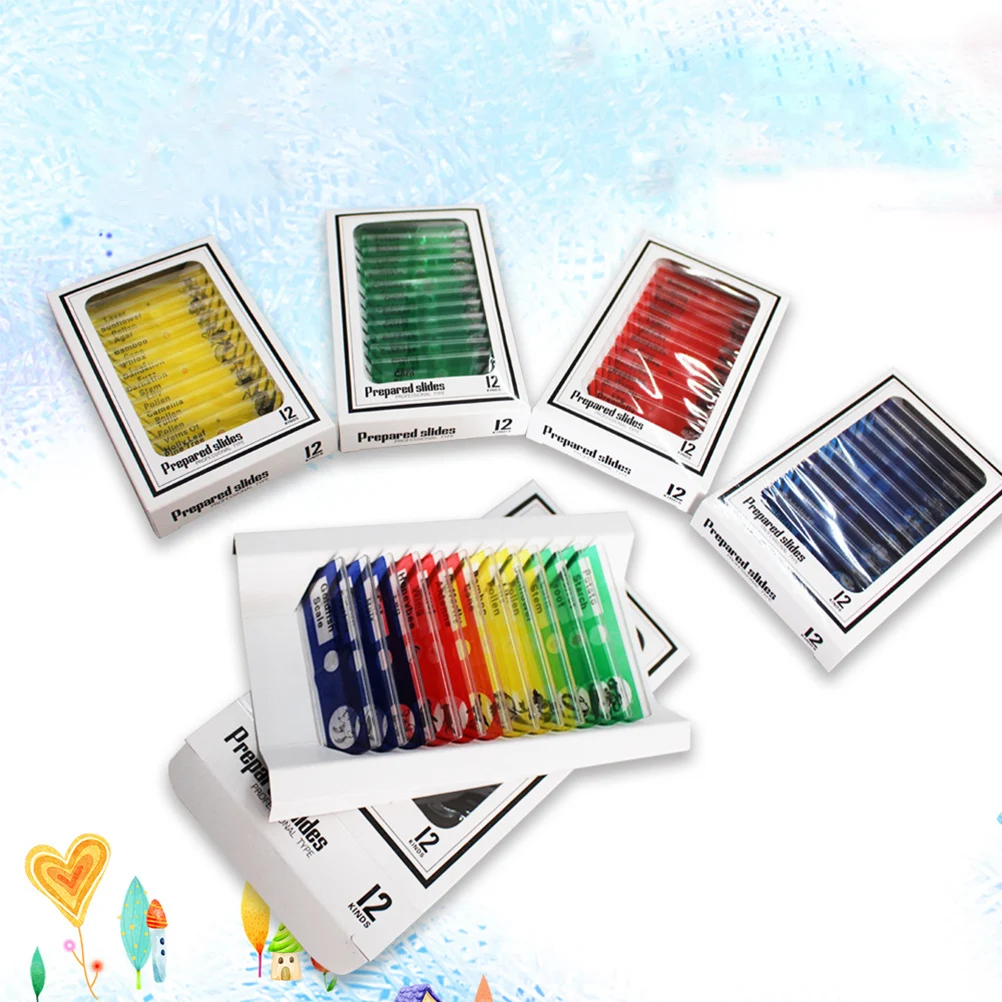 

12Pcs Microscope Accessories Plastic Biological Slides Set for Kids Science Learning Biological Sample Specimen Slide Marked