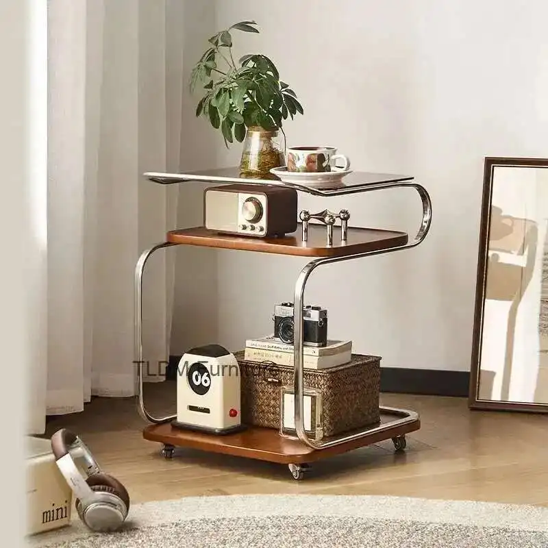Camera Un poico carrello in legno massello Nordic Living Divano mobile Piccolo appartamento Wabi-Sabi Edge Tavolino da caffè vintage Mobili
