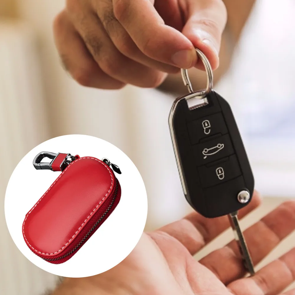 Mini Portable Car Key Storage Bag Cover Case Solid Color Auto Key Storage Pouch With Zipper Keychain Holder Vehicle Accessory